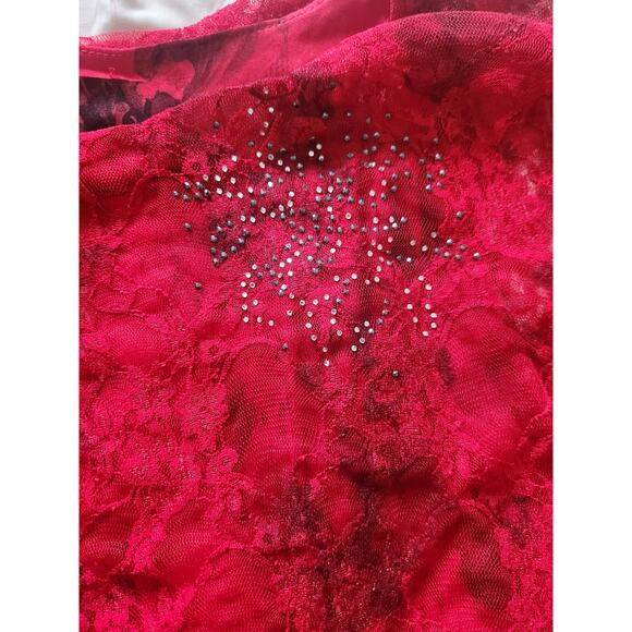 Women's Sheer Rhinestone Whimsygoth Blouse Red Black size Medium - Picture 2 of 3